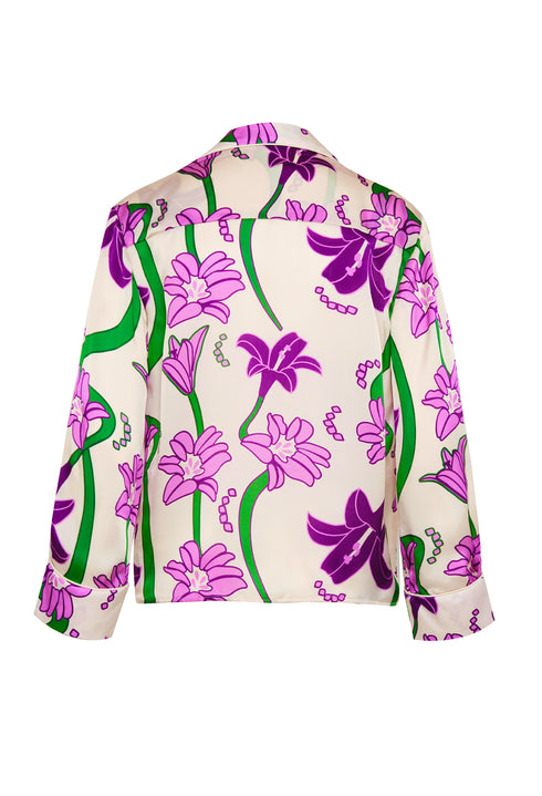 Noches De Luna Silk Shirt / Violet Flowers